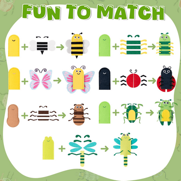 MALLMALL6 21pcs DIY Insect Finger Puppets,Making Butterfly Bee Dragonfly Shape Felt Finger Puppets For Storytelling Party