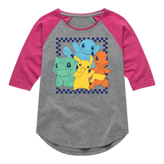 Pokémon - Friends Retro Checkered - Girls Raglan Graphic T-Shirt
