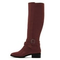thumbnail image 2 of YDN Women Classic Round Closed Toe Strap Buckle Knee High Boots Block Low Heel Side Zipper Calf Boots Casual Winter Shoes Size 16 Red, 2 of 4