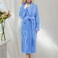 thumbnail image 2 of Gaexia Bath Robes For Women Coral Bathrobe Long Sleeve Winter Wear with Pockets and Belt Soft Flannel Nightgown Elegant Cardigan Style Comfort, 2 of 7