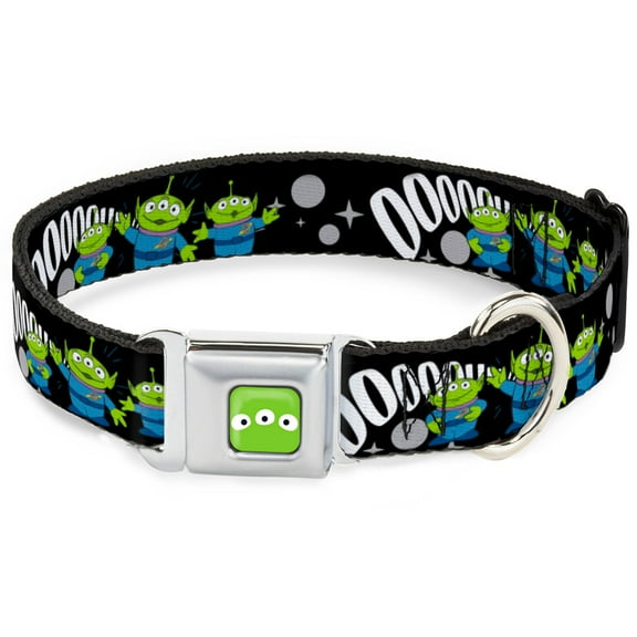 Disney Pet Collar, Dog Collar Metal Seatbelt Buckle, Toy Story 3 Aliens Ooooohhh Black White Gray, 9.5 to 13 Inches 1.0 Inch Wide