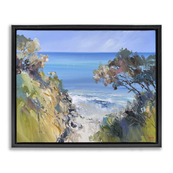 Stupell Industries Modern Beach Cliffs Abstraction Black Floating Frame Canvas Art, 21 x 17, by Craig Trewin Penny
