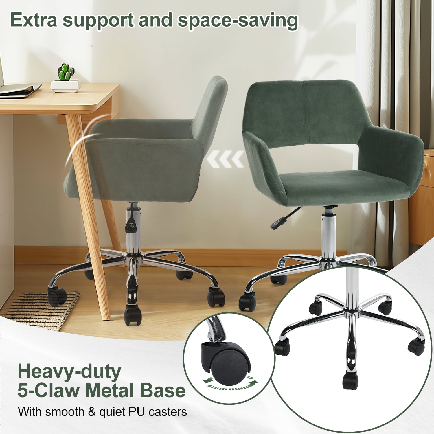 Homy Casa Kids Desk Chairs, Adjustable Height Swivel Children Study Office Computer Chair with Wheels for Home and School, Forest Green