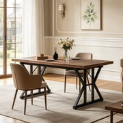 Fnova 70.86 Inch Farmhouse Dining Table, X-Shaped Metal Legs, Large Rectangular Kitchen Table for 6-8 People, Heavy Duty Dining Room Furniture