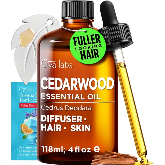 Gya Labs Cedarwood Essential Oil for Hair & Diffuser, 4 Fl Oz – Warm Woody Earthy Aroma for Scalp Care, Aromatherapy, Massage, DIY Candles & Soap Making