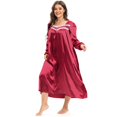 thumbnail image 3 of Women Plus Size Satin Nightgown Long Sleeve Lace Trim Lightweight Pajama Full Length Sleepwear XL-4XL, 3 of 10
