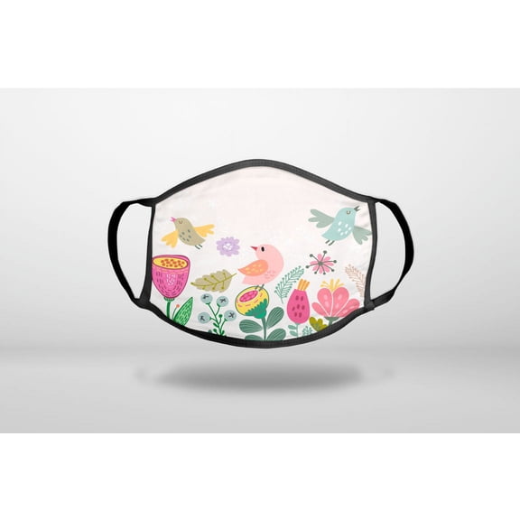 Spring Collection - Flowers and Birds - 3-Ply Reusable Soft Cloth Face Covering, Unisex, Cotton Inner Layer