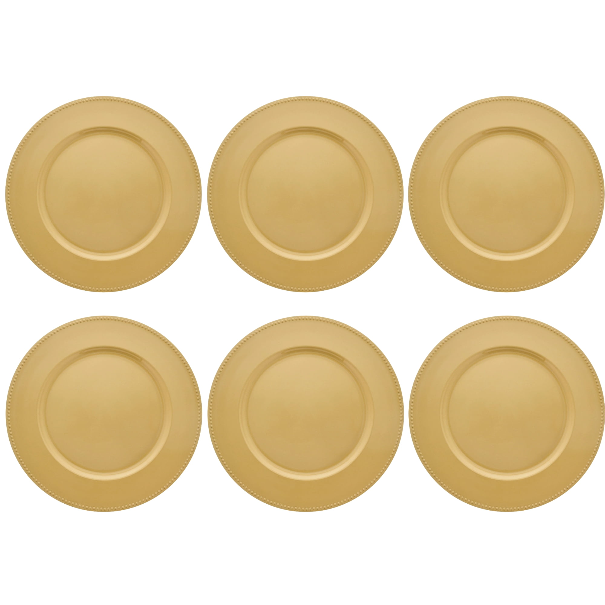 Gold Plastic Charger Plates with Beaded Rims,13in Decorative Round