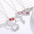 thumbnail image 2 of Collar con forma de corazón de niña con un lindo gato KT, colgante de llave con diamantes de imitación de Hello Kitty súper lindo japonés, collar de aleación con un gato japonés, 2 of 5
