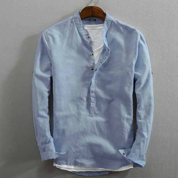 INCERUN Men Long Sleeve Cotton Linen Collarless Casual Shirt Walmart