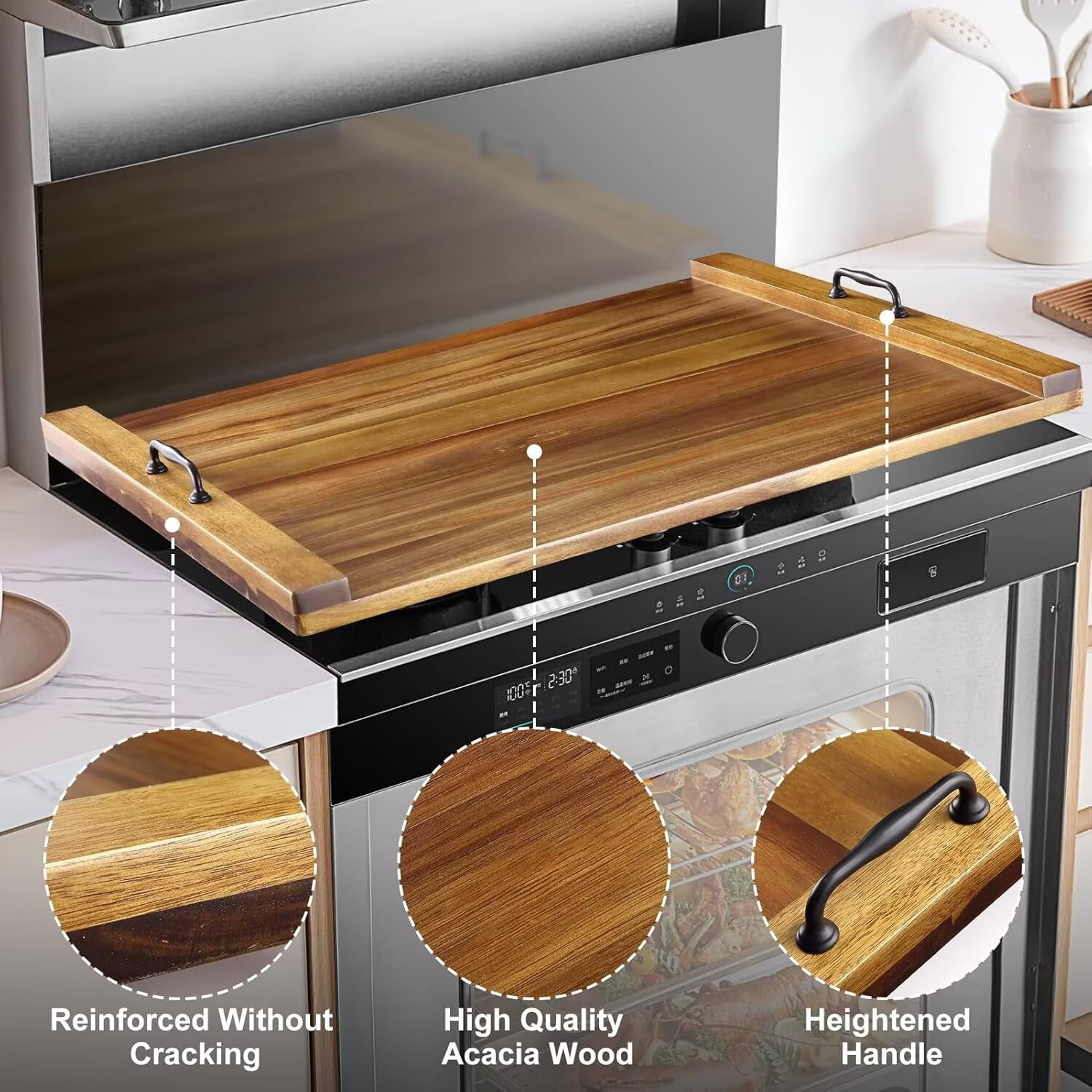 Garvee Noodle Board Stove Cover with Handles, Acacia Wood Stove Cover, 30"L x 22"W, Stove Top Covers for Gas Burners, Stove Top Covers for Electric Stove