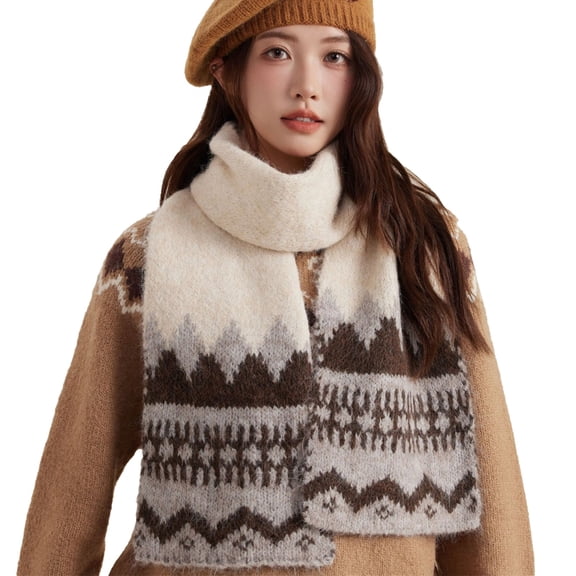 ManxiVoo Women's Isle Knitted Winter Scarf with Thickened Patterned Design for Warm and Cozy Style in Cold Seasons Beige