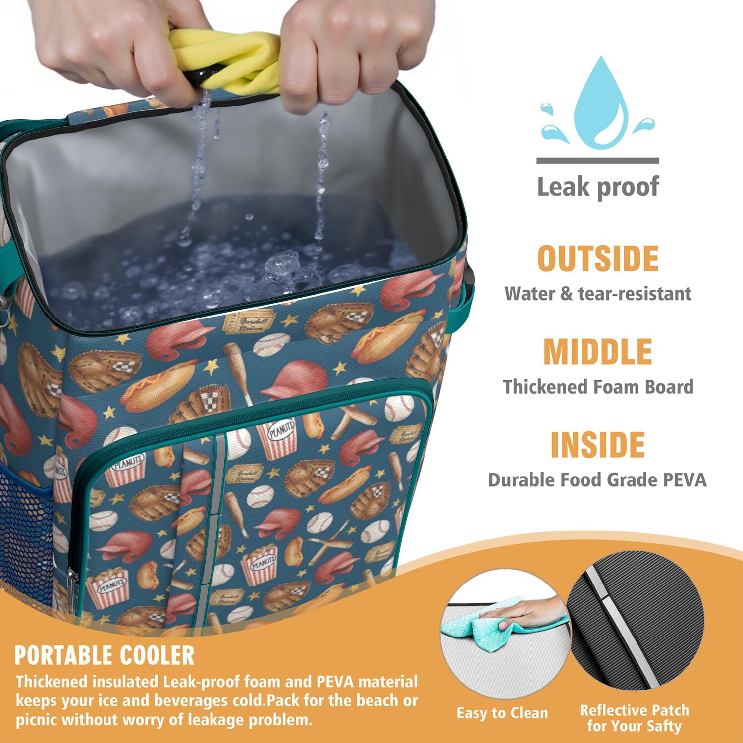 Travel Cooler Bag - Blue Baseball Stadium Pattern Camping Beer Cooler Backpack with Bottle Opener- Waterproof Insulated Picnic Backpacks - Cooler Bag for Beach