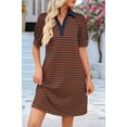 thumbnail image 4 of Women'S Summer Casual Striped V Neck Short Sleeve Flowy A Line Mini Dresses Coffee Nanny S, 4 of 8