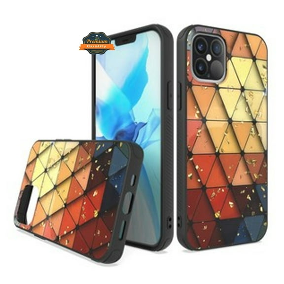 For Apple iPhone 13 (6.1") Stylish Designed Glitter Bling Hybrid Slim PC TPU Rubber Shock-Absorption Hard Phone Case Cover by Xpression [Colorful Triangle]