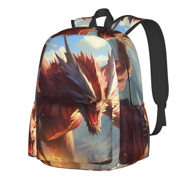 Kdxio Ferocious Dragon Fury Print Backpack for Students Travel Hiking with Large Capacity Lightweight Design Adjustable Straps and Multi-Pockets