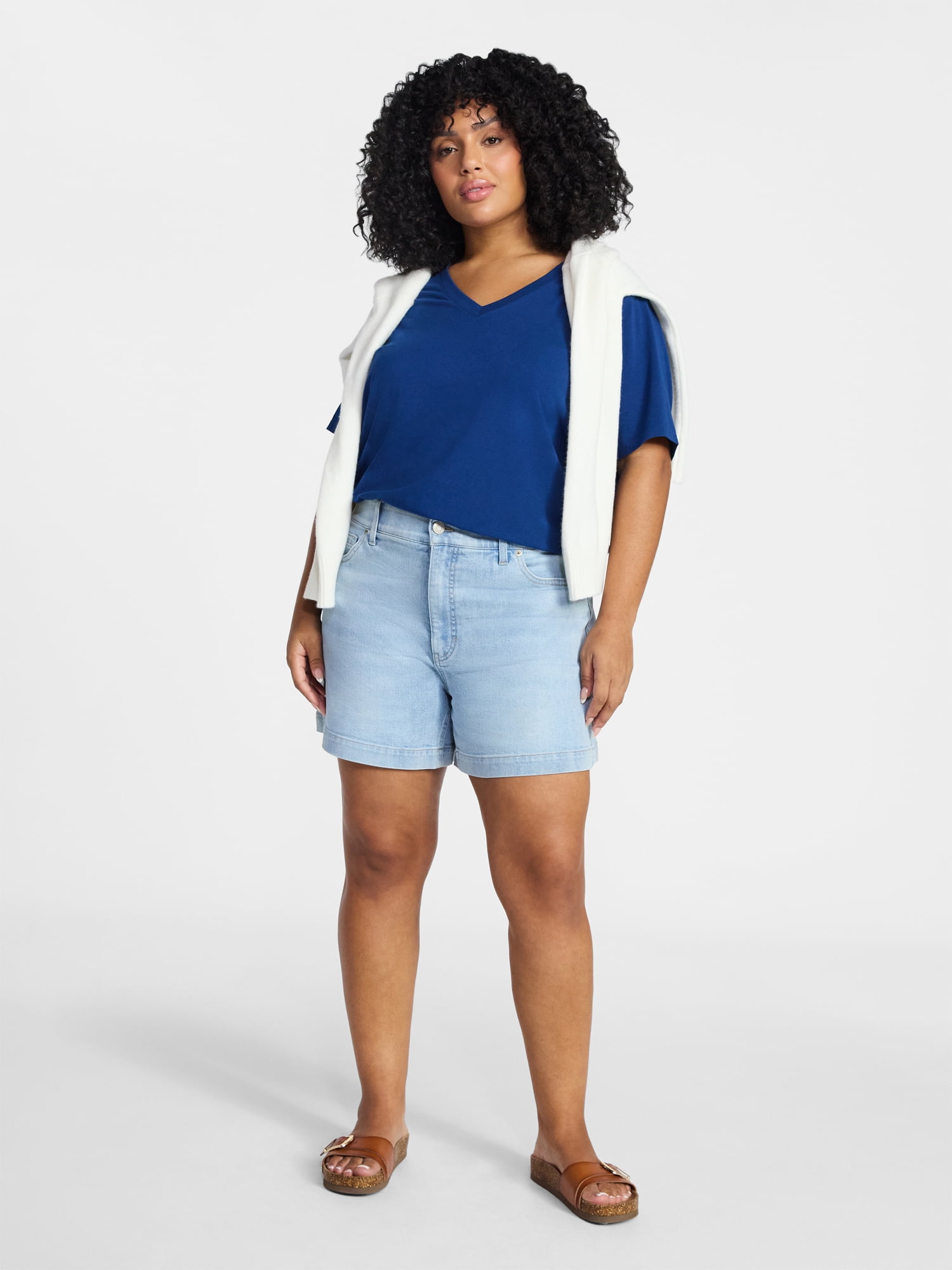 Terra & Sky Women's Plus Size V-Neck Tee with Short Sleeves, Size 0X-5X