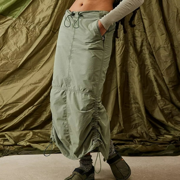 Falda Cargo Larga Falda larga de moda para mujer, estilo Y2K, atuendo diario (verde S) Cgtredaw Para estrenar