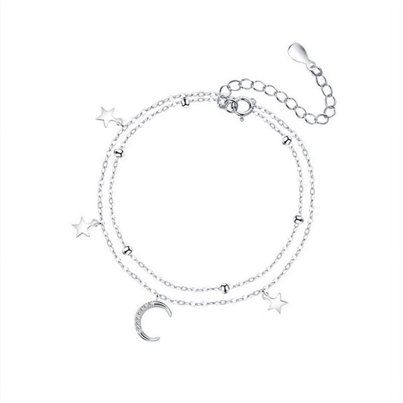 LINXIQIN Stars and Moon 925 Sterling Silver Bracelets for Women, Fashion Adjustable Slider Unique S925 Bracelet Jewelry For Wedding Gifts