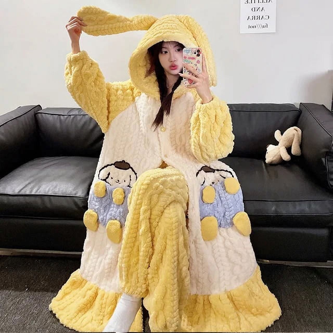 Kawaii Sanrios 2Pcs Pompompurin Winter Women's Thicken Plush