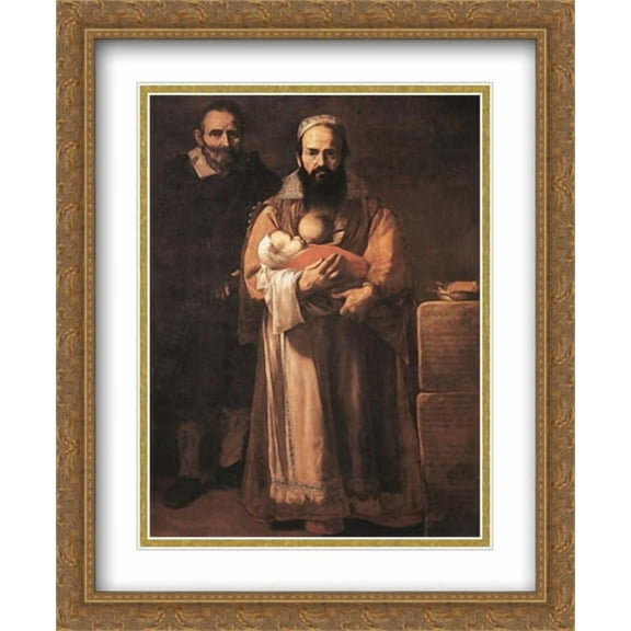 Magdalena Ventura with Her Husband and Son 2x Matted 28x34 Large Gold Ornate Framed Art Print by Ribera, Jusepe de