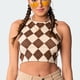 thumbnail image 2 of Camiseta sin mangas estampada Bloque de color Cuello redondo Camiseta sin mangas elástica ajustada ajustada para citas de mujeres, 2 of 6