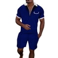 thumbnail image 2 of Short Sets for Men Summer Casual Jacquard Short Sleeve Quarter Zip Polo Shirt and Bermuda Shorts 2 Piece Matching Set, 2 of 6
