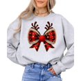 thumbnail image 2 of Red and Black Check Christmas Bow Shirt for Women Teens and Kids Reindeer Antlers Tee Gray Sweatshirt Adult Medium, 2 of 4