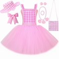 thumbnail image 3 of Vestido de tul de princesa Barbi de la película para niñas, traje de cuadros rosas para niña, disfraz de Barbi para fiesta de cumpleaños de Halloween, vestidos de tul, 3 of 5