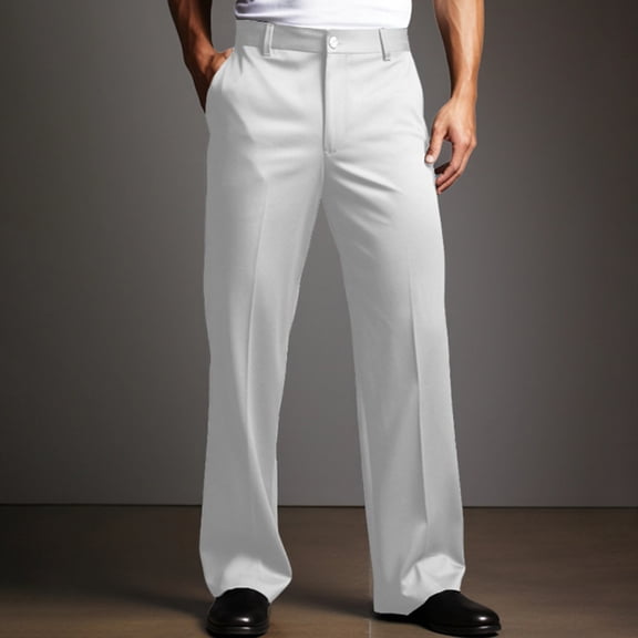Dwellite Men's Dress Pants Pleated Straight Leg Dress Pants Elastic Waist Business Casual Slacks White 3XL