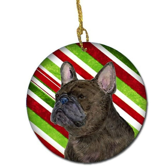 French Bulldog Candy Cane Holiday Christmas Ceramic Ornament
