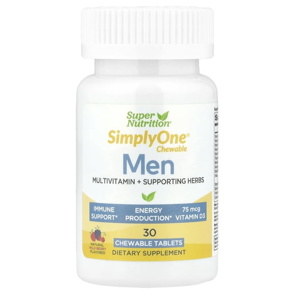 Super Nutrition SimplyOne, Men’s Multivitamin Supporting Herbs, Wild-Berry, 30 Chewable Tablets