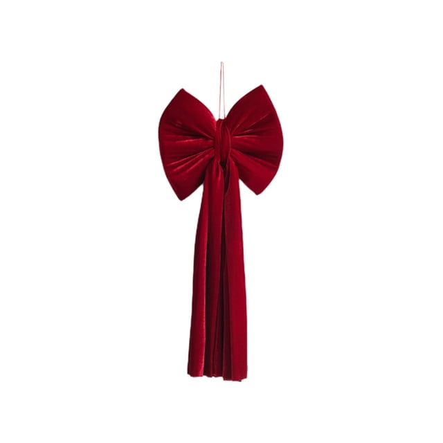 Red Flocked Fabric Christmas Hanging Bow Decoration For Tree Arch Wall Window Use 40 cm x 280 cm