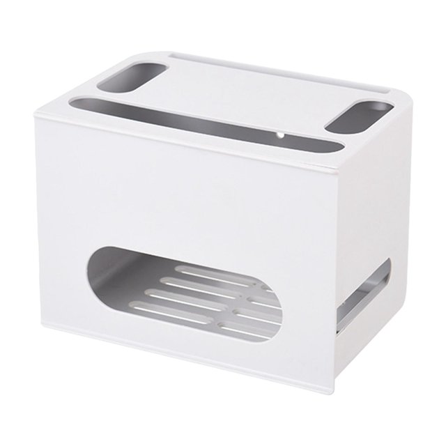 Caja de almacenamiento de enrutador de dos capas con compartimentos, organizador de enchufes, caja de regleta de enchufes gris