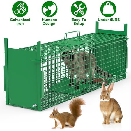 Moclever 38in Live Animal Cage Trap 2 Door Humane Galvanized Iron Trap Cage for Raccoons Armadillos Groundhogs Muskrats Under 18lbs Green