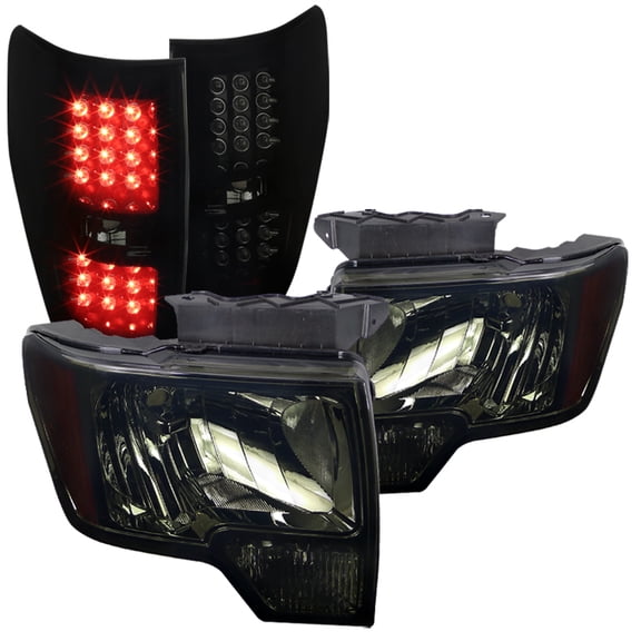 Spec-D Tuning for Ford F150 F-150 Crystal Smoke Headlights Glossy Black LED Tail Lamps