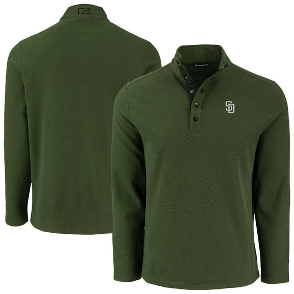 Men's Cutter & Buck Green San Diego Padres Hunts Point Eco Textured Fleece Recycled Half-Snap Sweatshirt