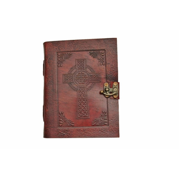 SZCO 5 x 7 Celtic Cross Leather Journal with Lock Embossed Cover Writing Notebook Diary for Notes Sketching Travel and Personal Use