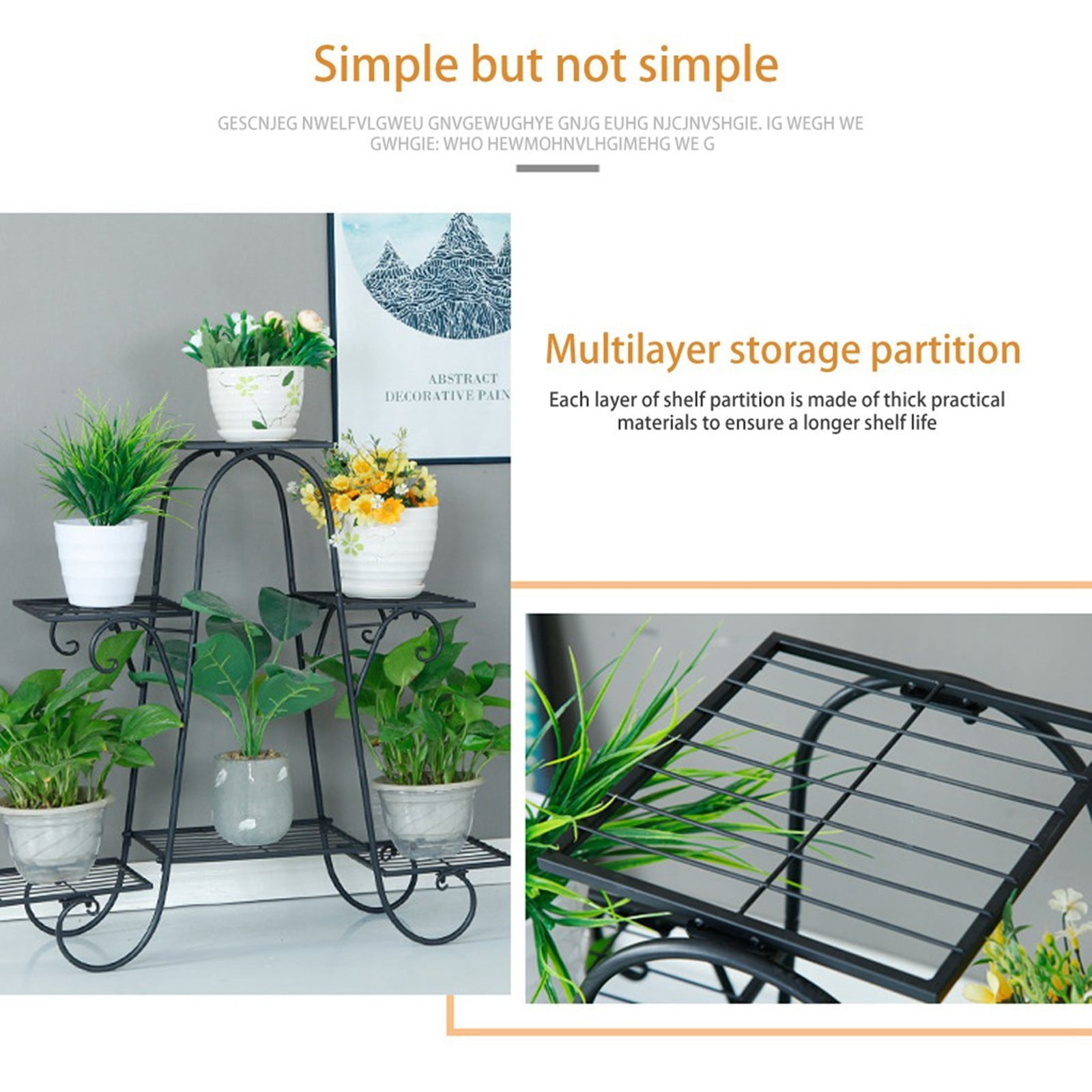 6-Tier Metal Flower Pot Plant Stand Balcony Floor-standing Multilayer Shelf Rack 
