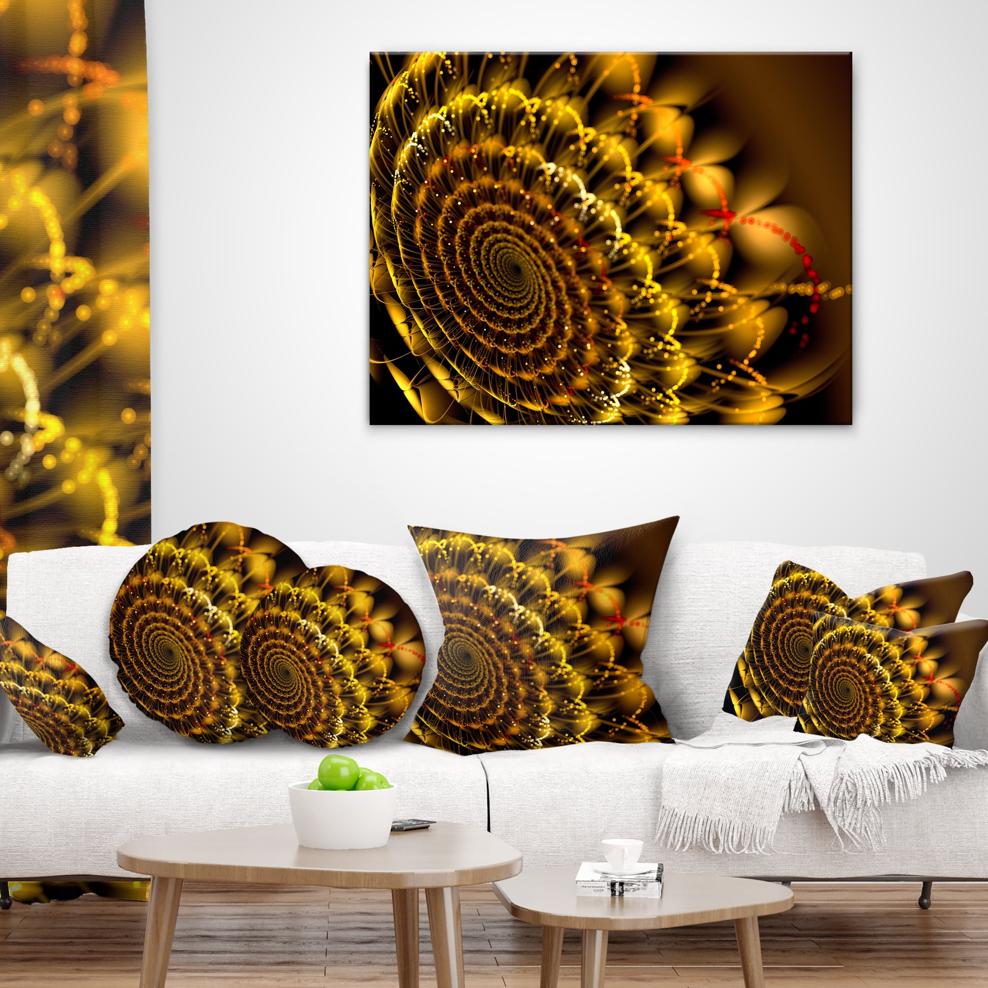 Designart Golden Abstract Spiral Flower - Abstract Throw Pillow - 18x18