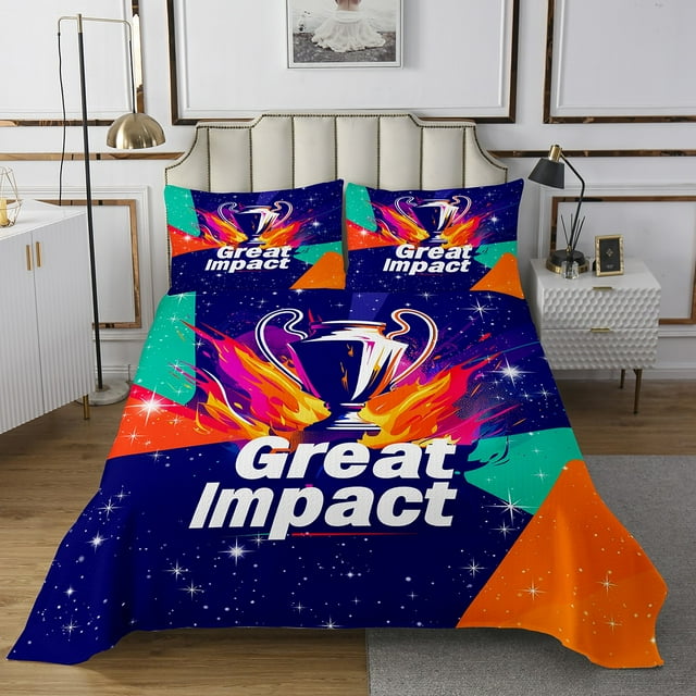 Trophy Quilt Set Cup Coverlet Set,European Sport Bedspread Set Twin,Rainbow Galaxy Quilted Competitive Game Room Decor