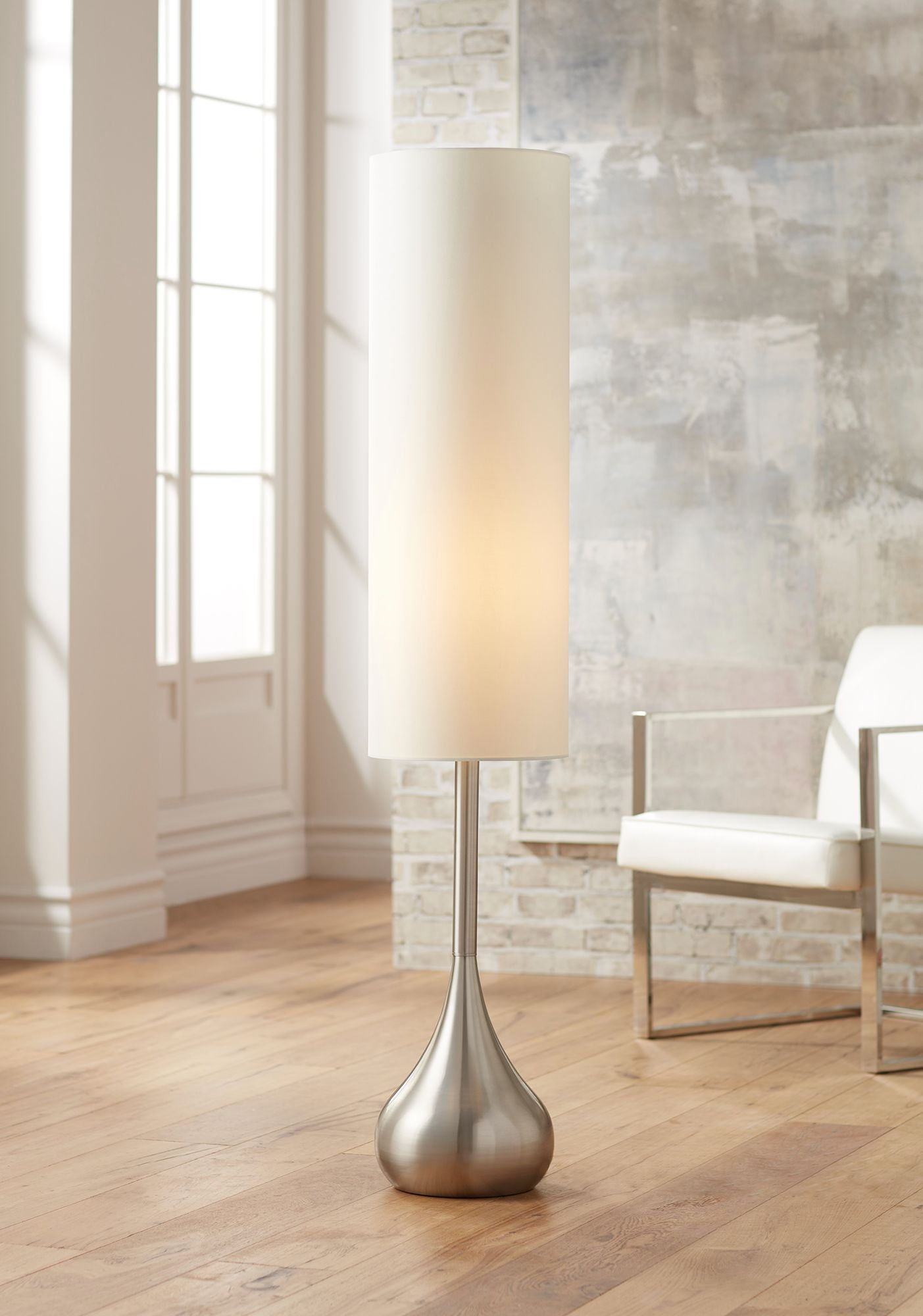Possini Euro Design Mid Century Modern Floor Lamp Brushed Steel