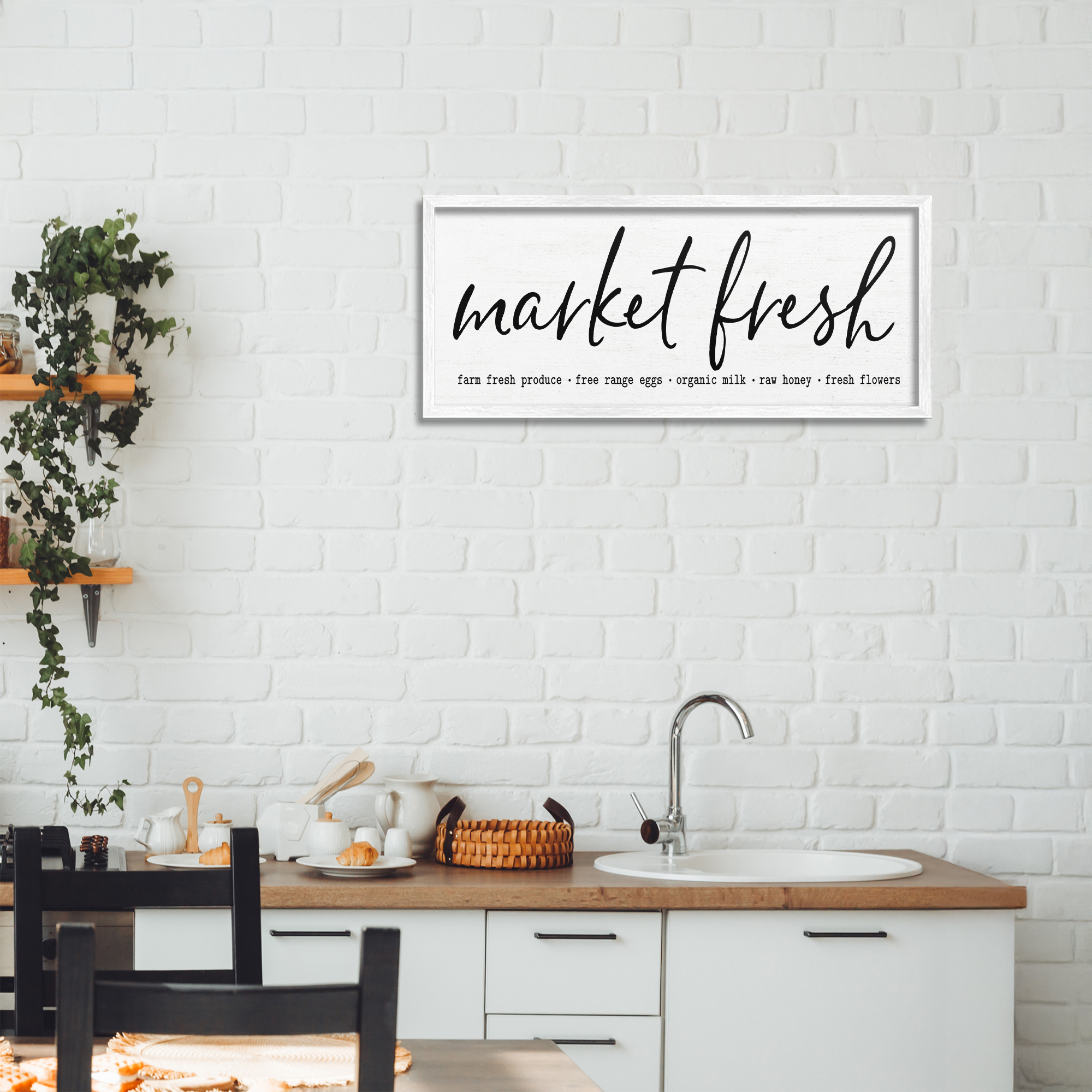 Market Fresh Organic White Framed Giclee Art, design by Lettered and Lined