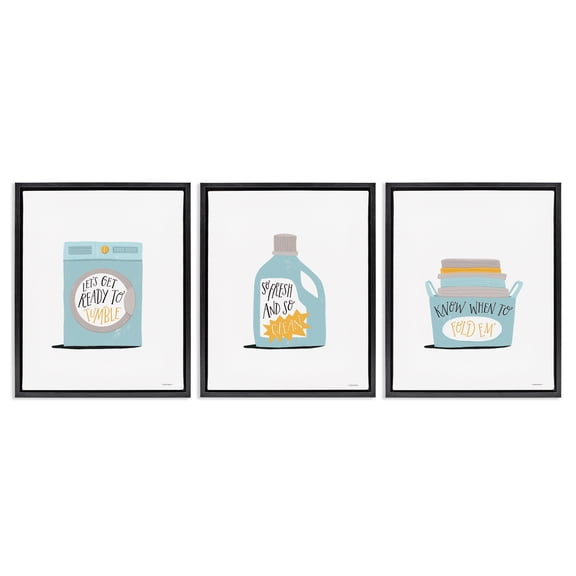 Stupell Industries Minimal Laundry Phrases Bath & Laundry Painting Black Floater Framed Canvas Art Print Wall Art, 17 x 21, Set of 3