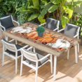 thumbnail image 2 of Orange Pumpkin Table Cloths for 4 Foot Rectangle Tables, Thanksgiving Fall Leaves Botanical Wood Patio Waterproof Elastic Fitted Tablecloths, Washable Rectangular Table Cover for Camping, 2 of 8