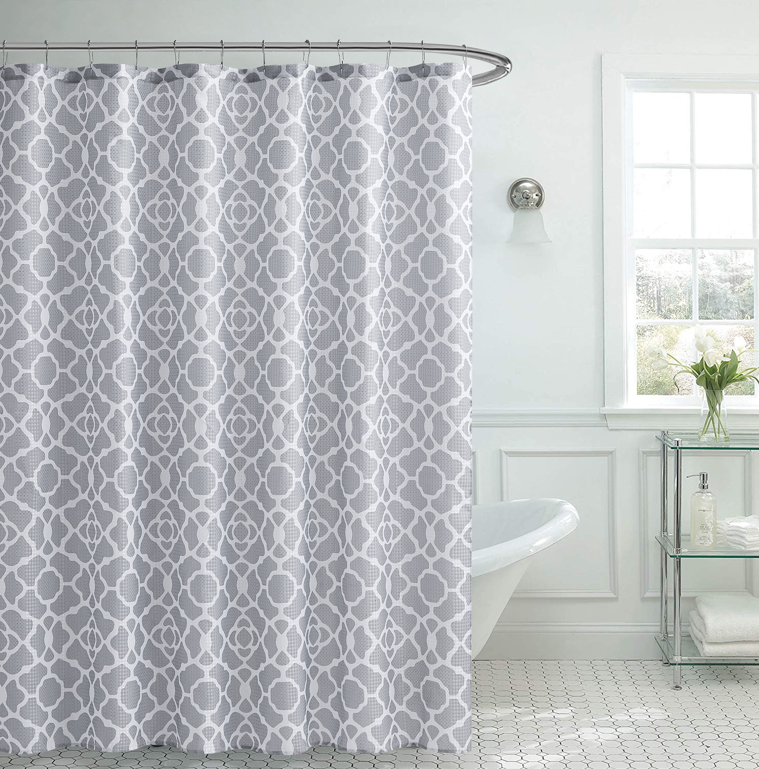 Polyester Fabric Hot Spring Leisure Villa Shower Curtain Liner Bath Mat Hooks 