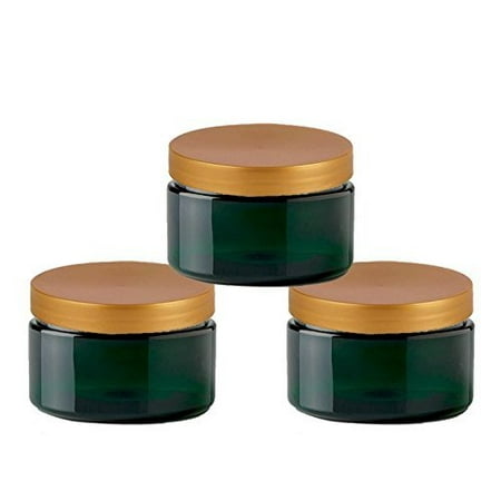 - 6 Emerald Green Low Profile 4 Oz Jars PET Plastic Empty Cosmetic Containers, Copper Caps, Sugar Scrub, Powder, Body Cream, Lotion, Beads