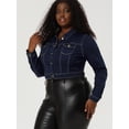 thumbnail image 4 of Women Plus Size Button Closed Cropped Denim Jacket Black Blue 1X, 4 of 6