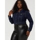 thumbnail image 4 of Women Plus Size Button Closed Cropped Denim Jacket Black Blue 1X, 4 of 6