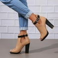 thumbnail image 3 of Fashion Open Peep Toe Booties for Women Cutout Side Strap Buckle Chunky Block Heel Sandal Short Ankle Boots Dressy Sandals, 3 of 5